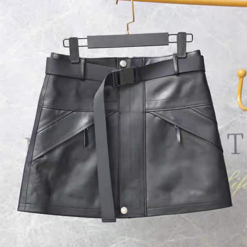 真皮绵羊皮女式欧货新款A裙显瘦百搭洋气短裙