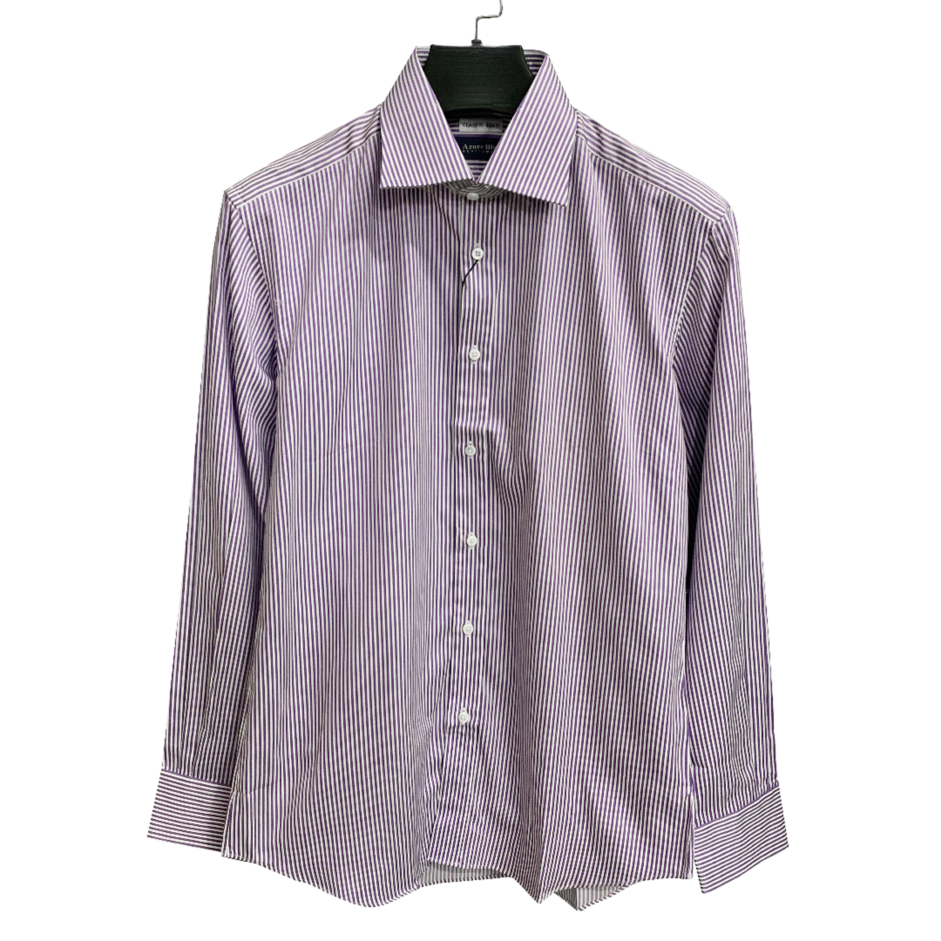 A爱其【160支-双支有触感】紫色条纹100长绒棉高端贝壳扣衬衫2042