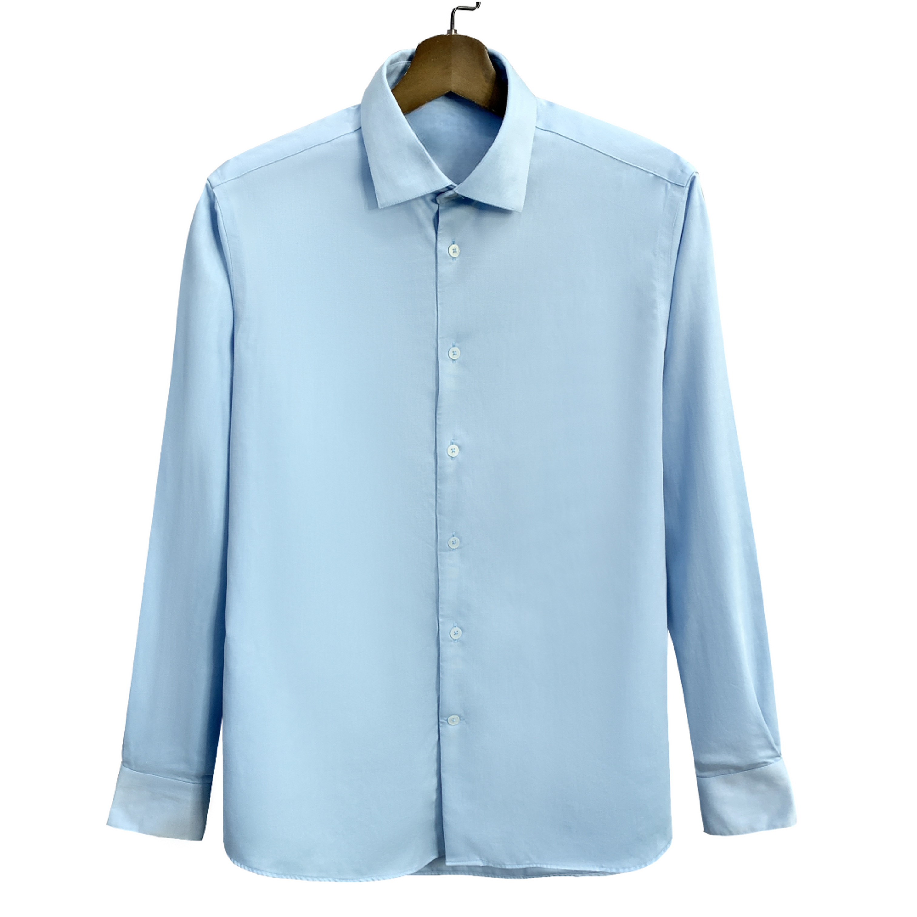 恺【100长绒棉】浅蓝色高支双纱净版长袖衬衫免烫男款CS220