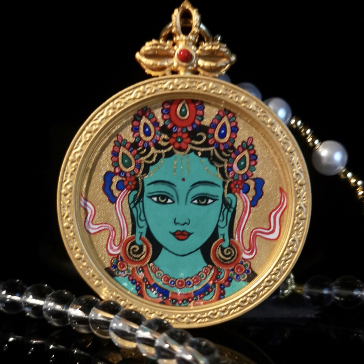 绿Ｄ母热贡矿物纯手绘唐卡吊坠项链