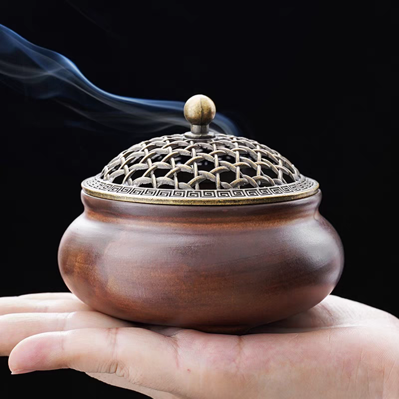 镂空盖仿古茶道香炉家用室内沉香塔香盘香禅意香薰炉陶瓷摆件檀香