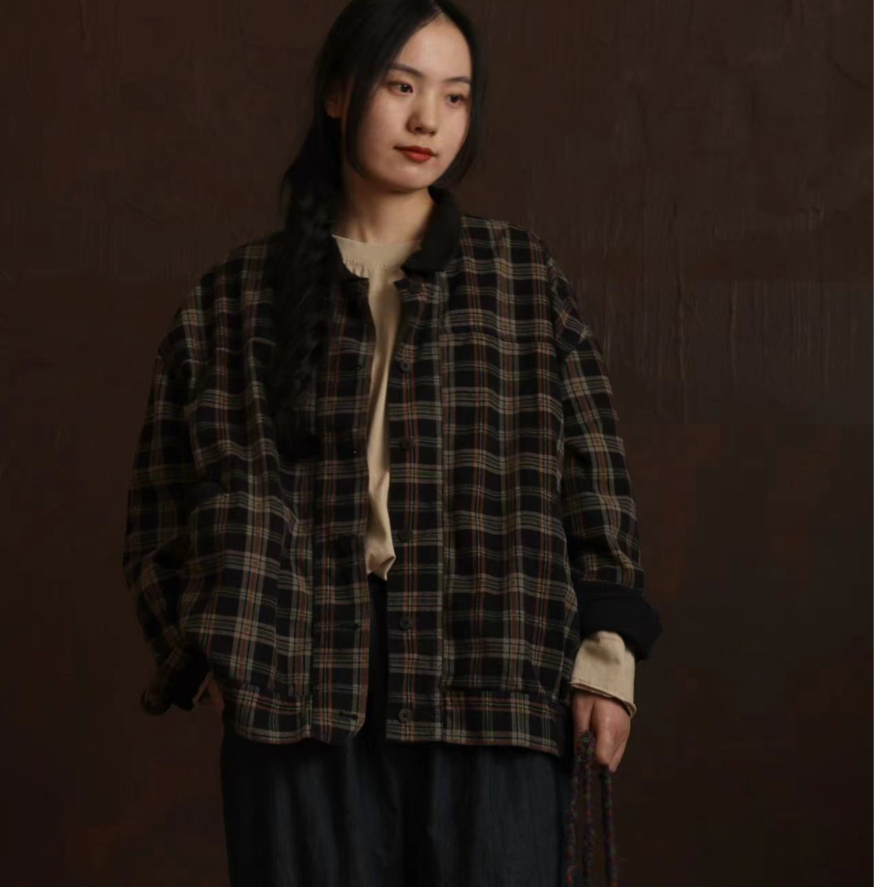 小红分享-衣路-秋款上新宽松版双层格子外套37898