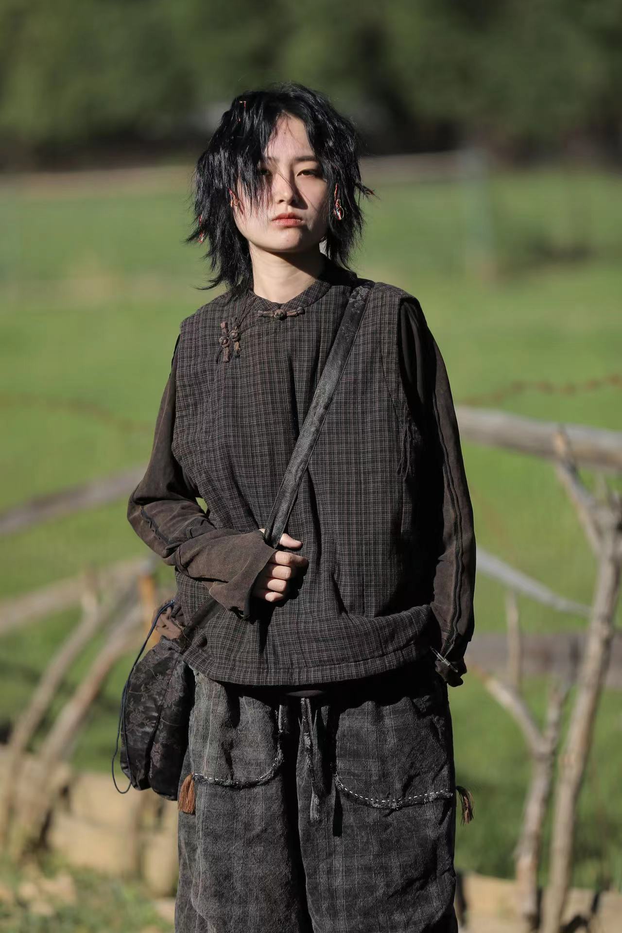 小红分享-立领斜襟盘扣做旧马夹2502