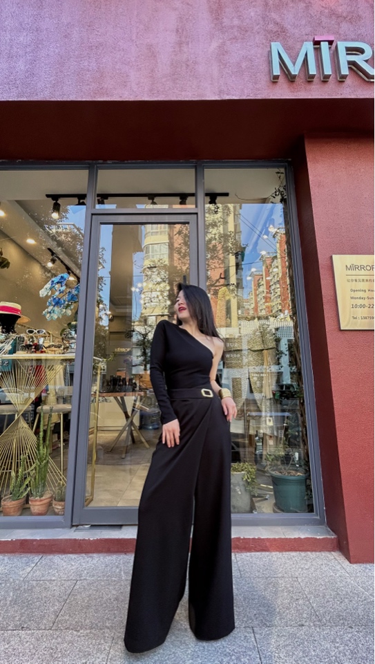 MIRROR 【涛姐精选】小众设计双色金扣时尚不对称裙裤