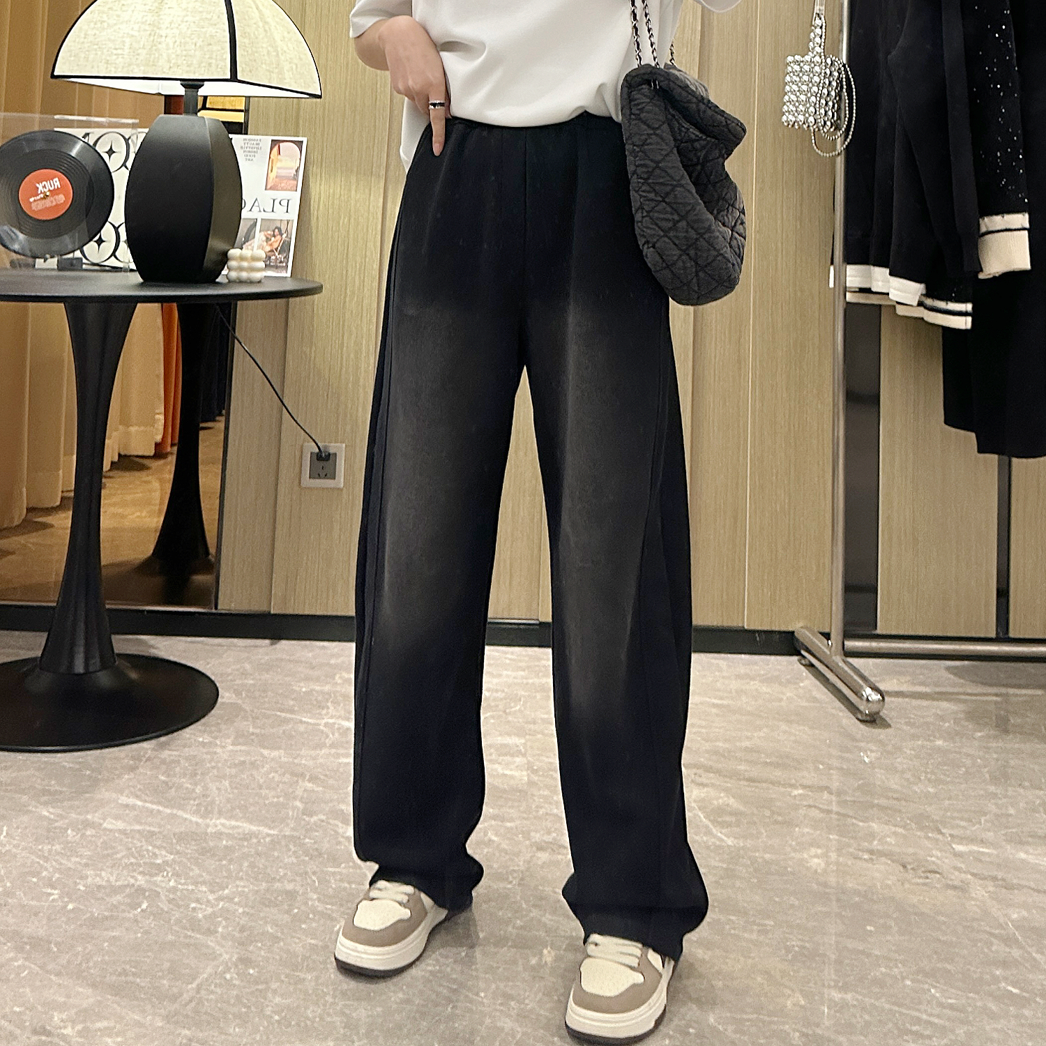 摩洛哥渐变裤 周青青大码春季百搭松紧腰休闲裤阔腿裤子大码卫裤