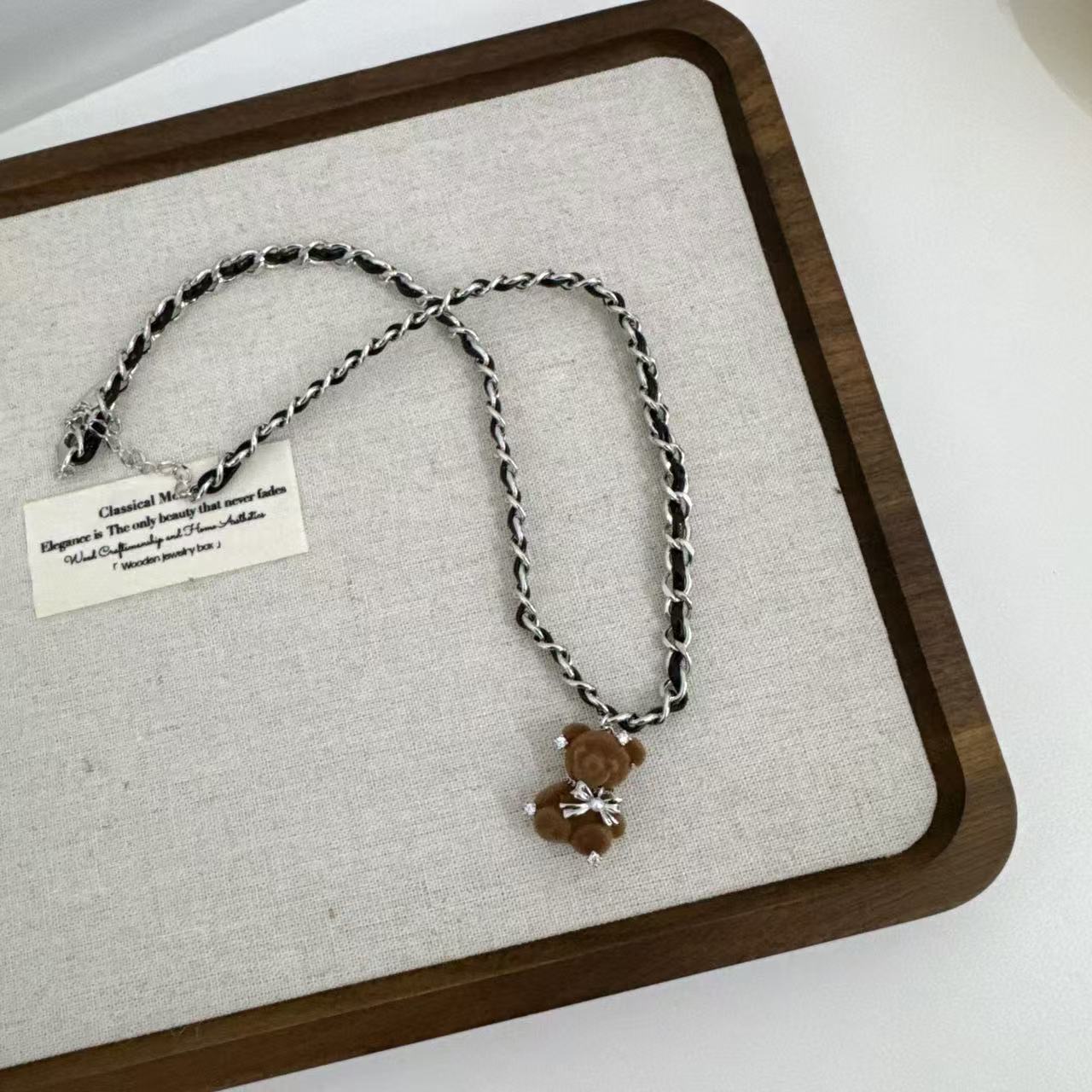 合金锆石项链 SHIJIU  小设计  植绒钻钻熊项链