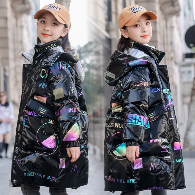 新品巴拉巴拉2023新款儿童羽绒服服女童中长款中大童免洗亮面加厚