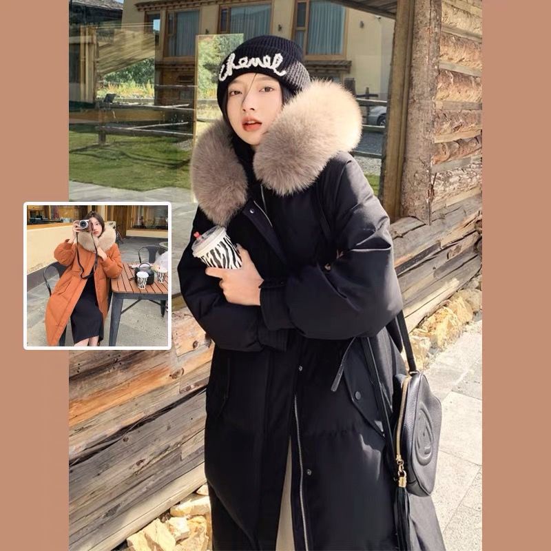 雪中飞爆款长款纯色羽绒服女白鸭绒连帽小个子冬季新款气质宽松显