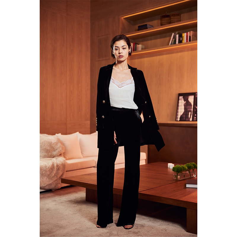 西装天鹅绒时尚外套秋冬裤装瑞典CG气质名媛CHARLOTTAGANDOLFO