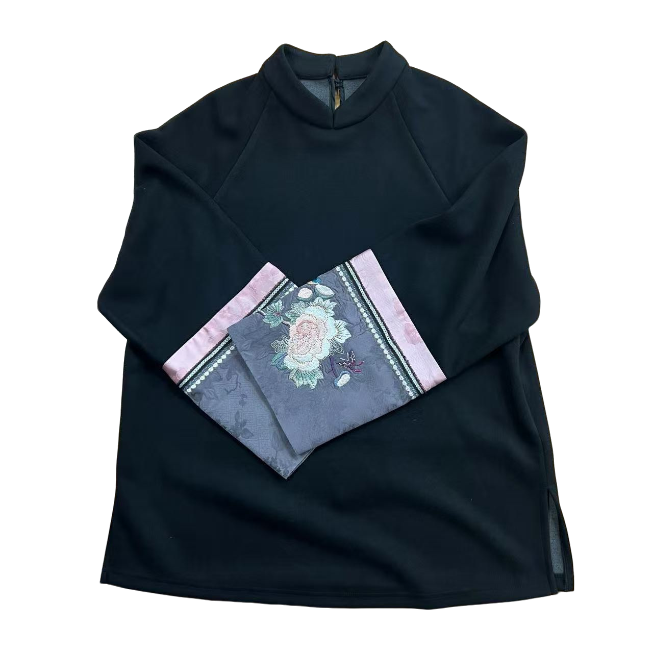 【墨牌国风】秋冬新中式拼接袖上衣中国风绣花设计打底衫 L92527