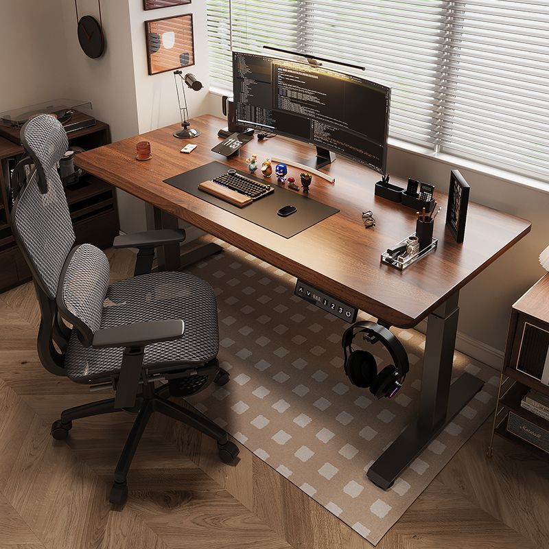 电动升降桌实木工作台智能电脑桌台式家用办公书桌子可调节电竞桌