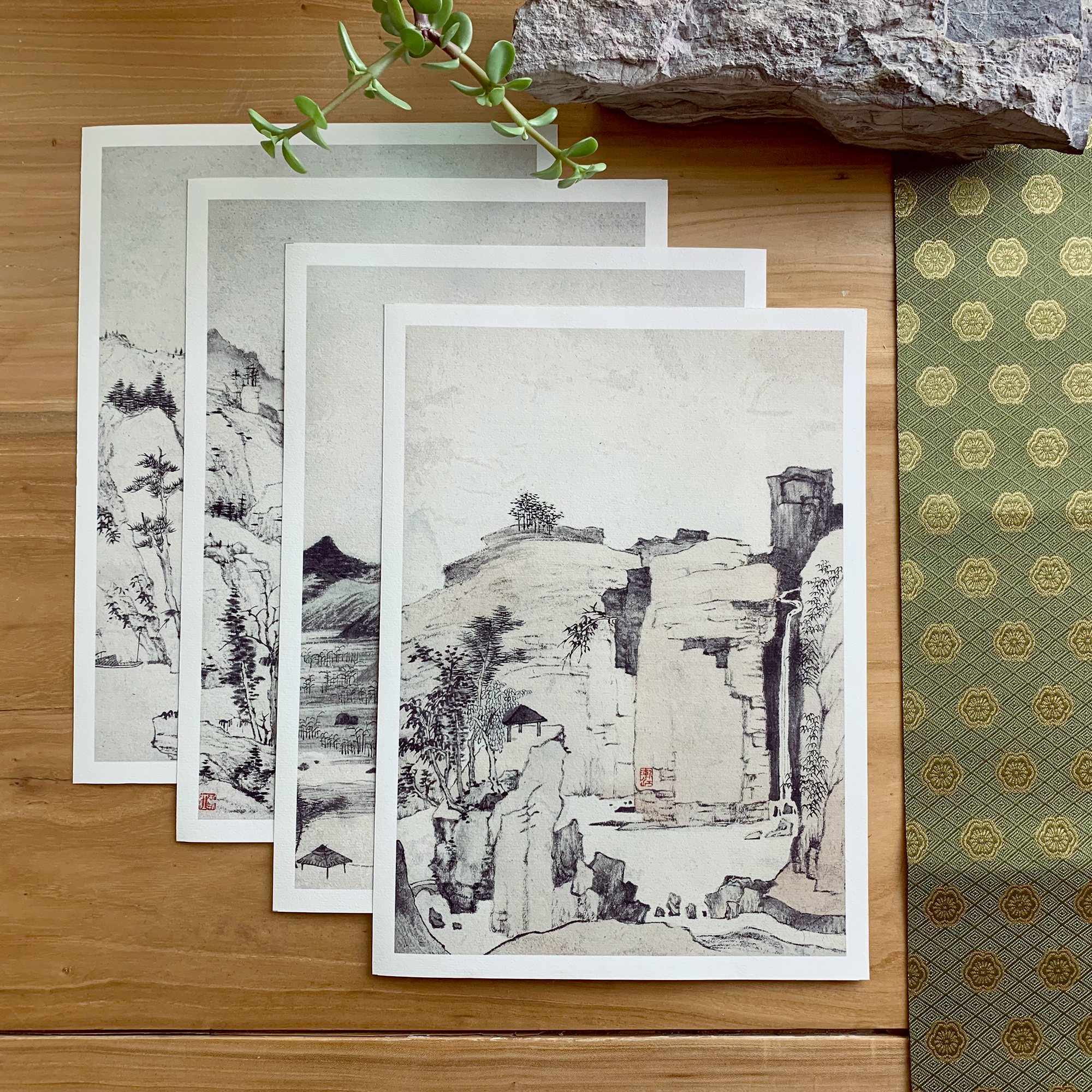艺术画片集 清代·弘仁·山水册页·八帧 套装A4画心高清 微喷 临摹