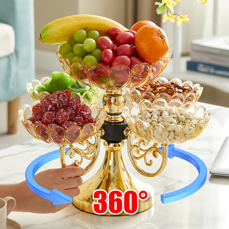 高档干果盘三层网红旋转果盘家用轻奢零食收纳盒双层果盘架亚克力