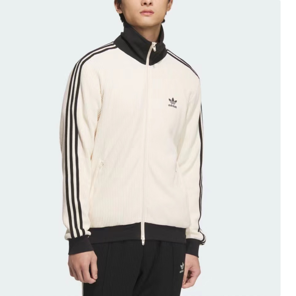【万象城AD SWC】阿迪达斯条纹复古休闲长袖夹克男女同款白JW0109