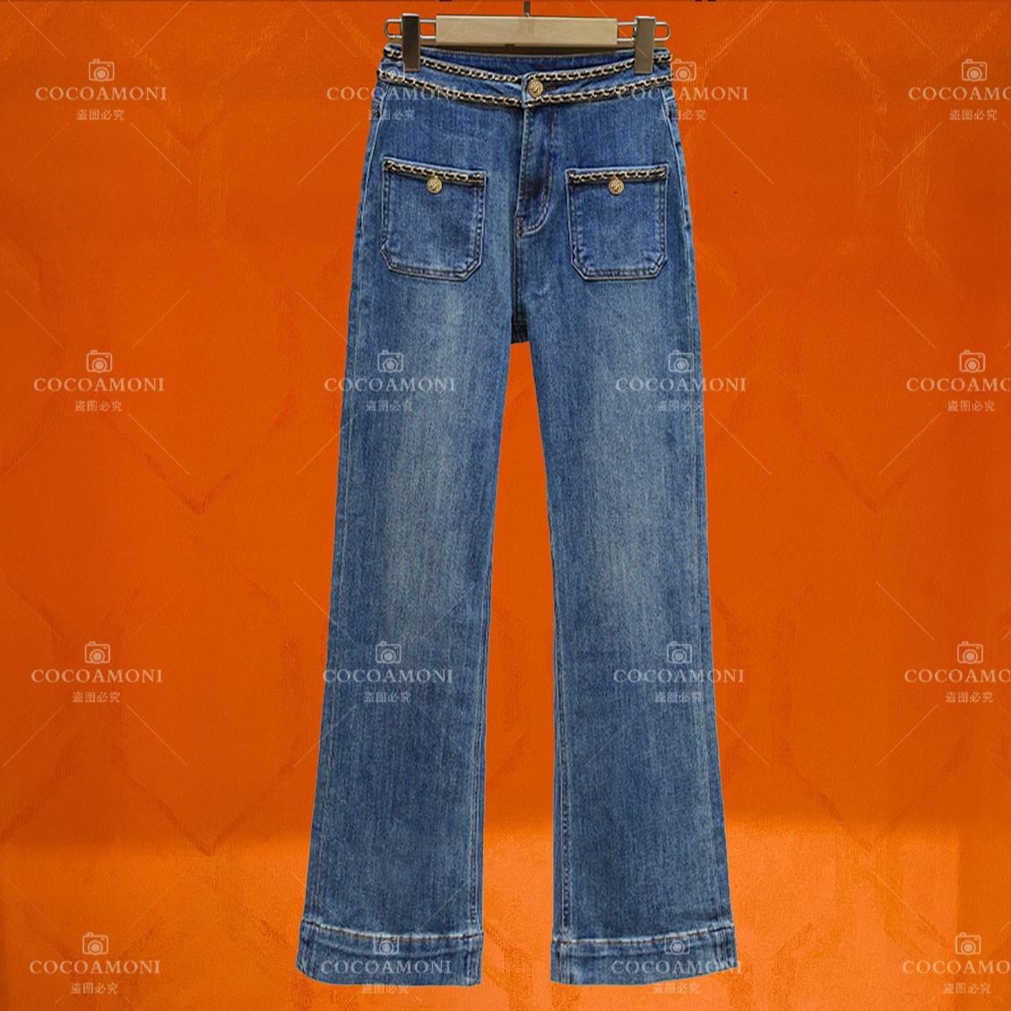 【LZ 山茶花】1轻奢高端高腰直筒烟管裤宽松阔腿牛仔裤女YJ009