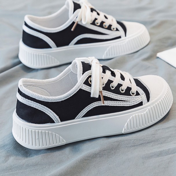 帆布鞋女2025秋季新款厚底学生板鞋韩版透气休闲百搭爆款饼干鞋