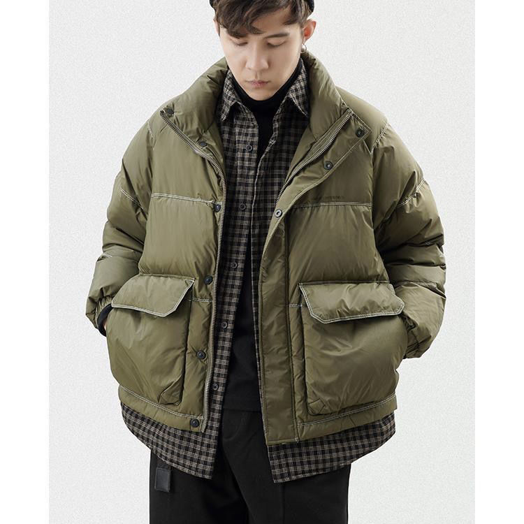 波司断码男款羽绒服原版冬季保暖衬衫拼接假两件立领夹克白鸭绒面