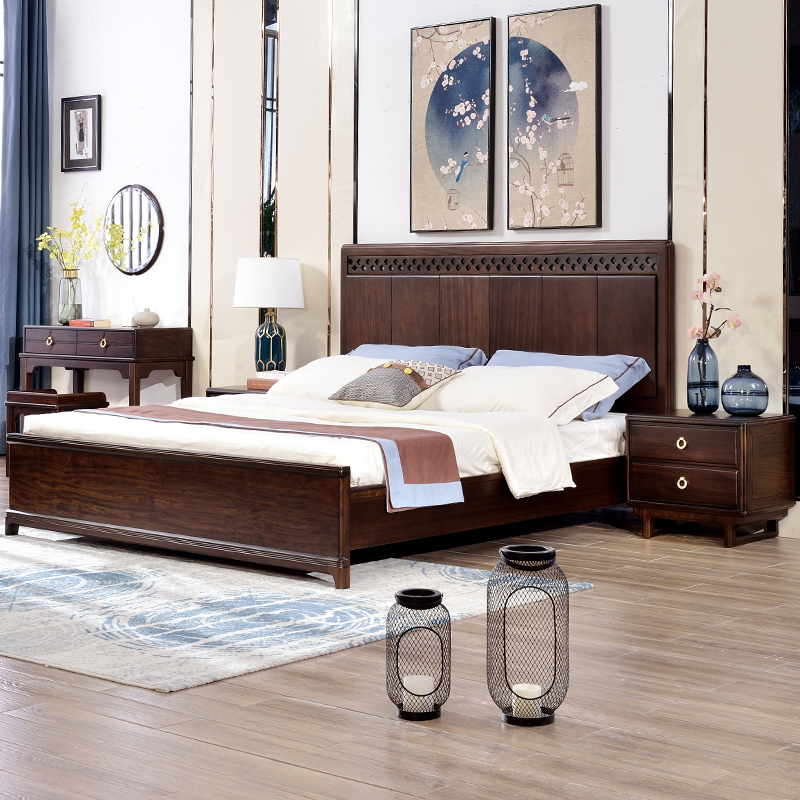 臻致美新中式双人床乌金木实木大床黑檀色大户型别墅全屋家具W