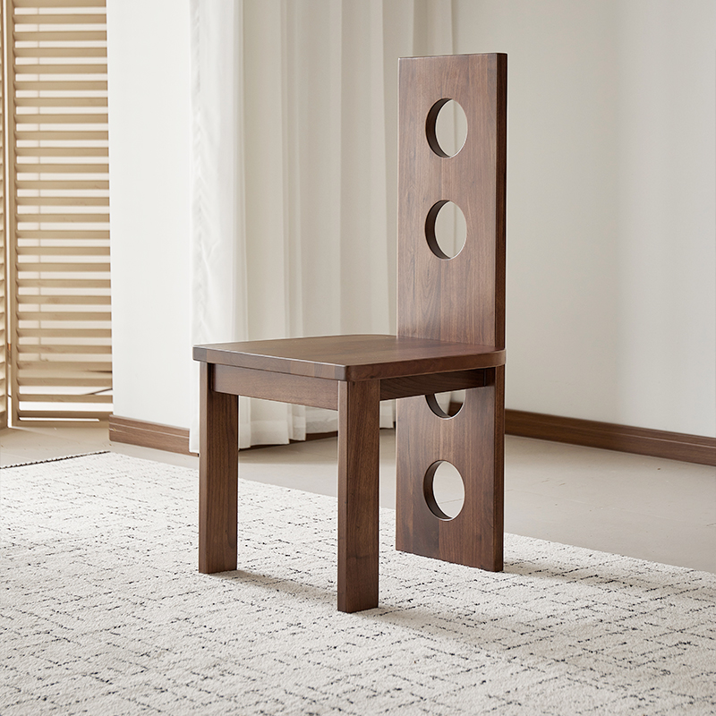 设计师侘寂风实木餐椅复古简约中式布艺靠背凳子中古椅