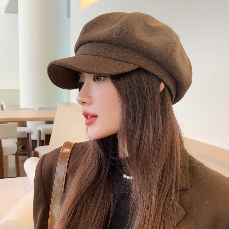 新款纯色英伦毛呢八角帽女秋冬韩版百搭画家贝雷帽日系蓓蕾报童帽