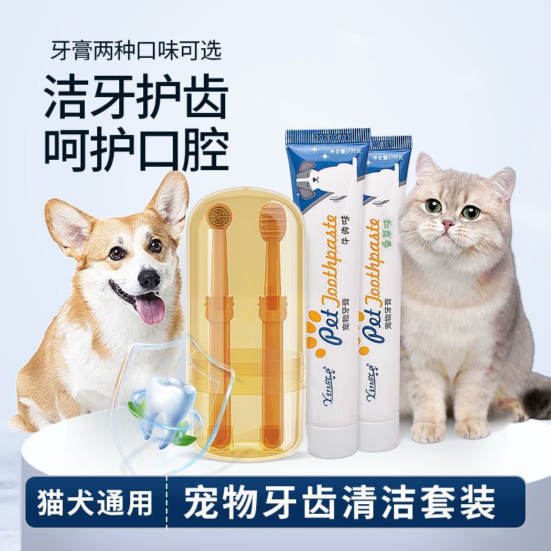 宠物牙刷猫咪硅胶狗狗牙套装刷牙温和呵护猫牙齿清洁去结石用品