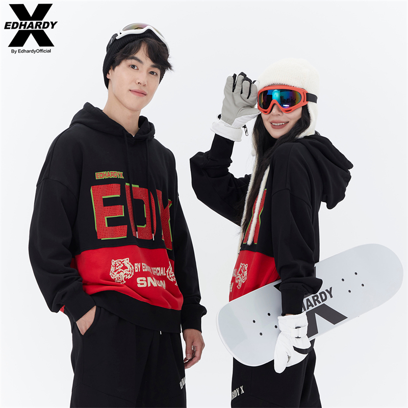 EDHARDY X滑雪系列连帽卫衣撞色休闲上衣秋冬百搭X1A4SP11505