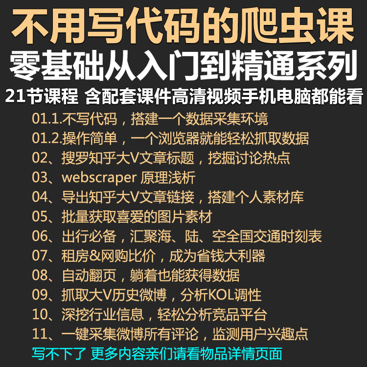 不用写代码的爬虫课 21堂信息掘金课 零基础小白也能能用数据素材