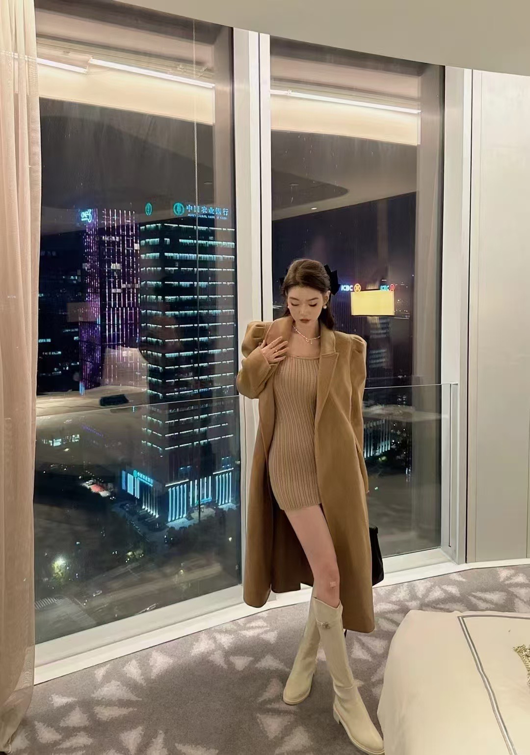 优雅气质显瘦双面呢大衣经典款中长款毛呢外套