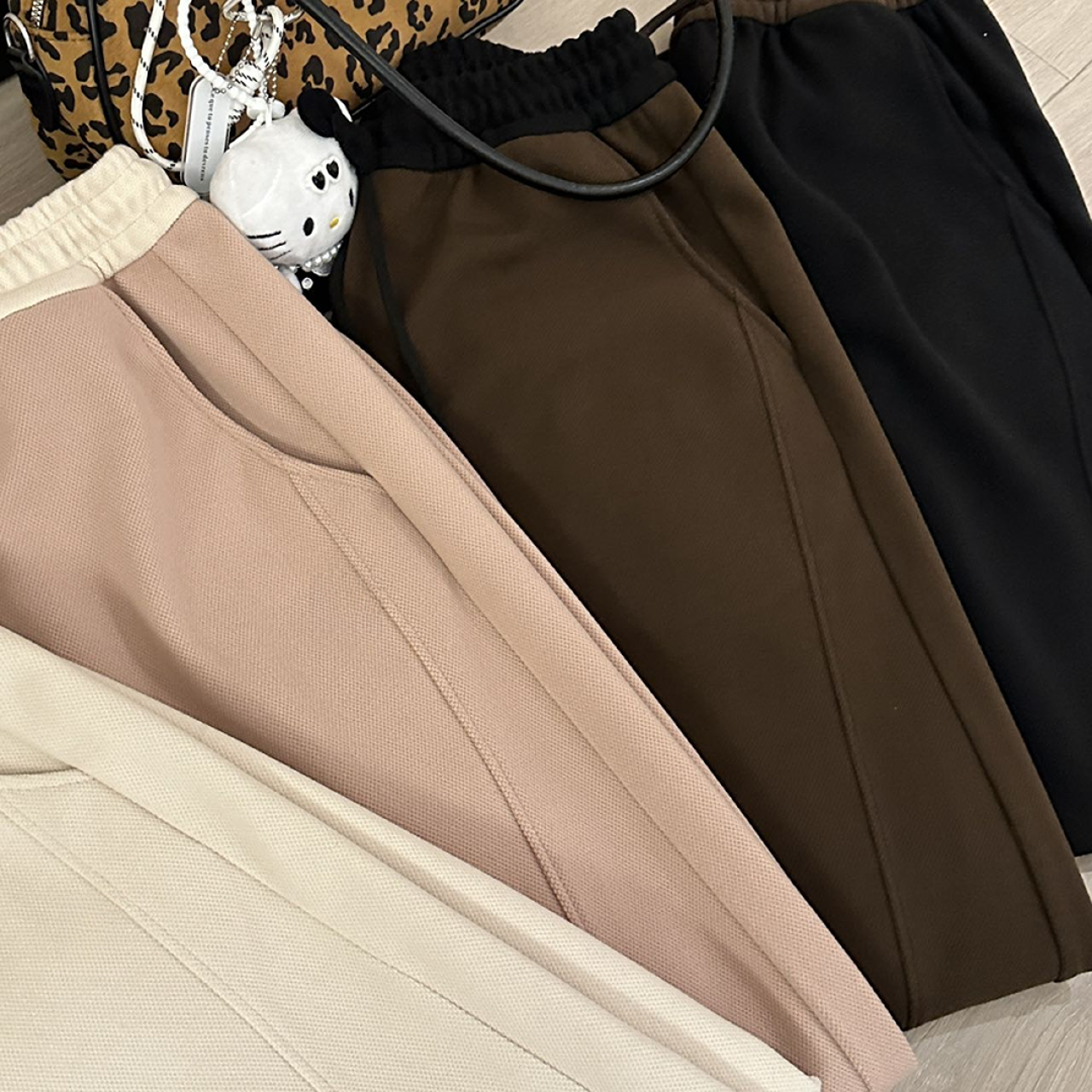 小雅姐姐 【不加绒】 简约纯色拼色腰头休闲百搭直筒阔腿裤IB18