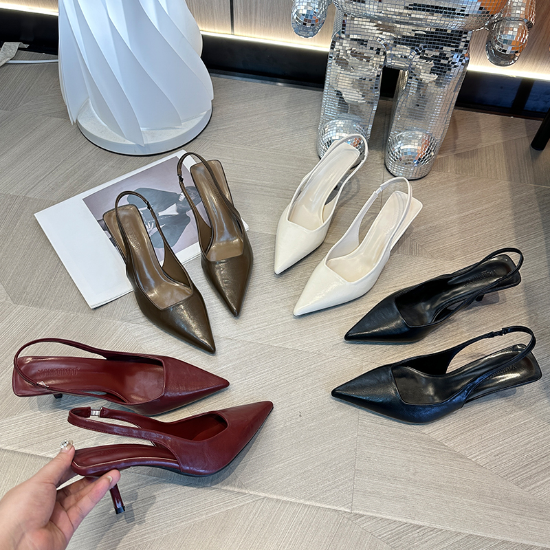 YANGQIMAO原创个性-尖头细跟包头凉鞋高跟鞋气质夏季仙女风一字带