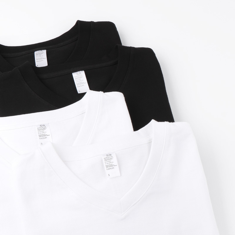 美式重磅V领长袖T恤男女款情侣装纯黑色纯棉基础款百搭宽松复古潮