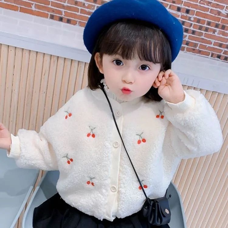 【冬季大促】女童外套冬装新款洋气儿童加绒加厚开衫羊羔毛毛毛衣