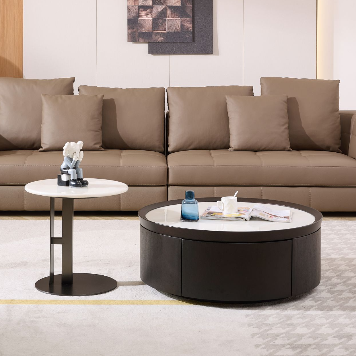 长风T-326大理石圆茶几｜现代简约大小圆形茶几 客厅家用储物茶几