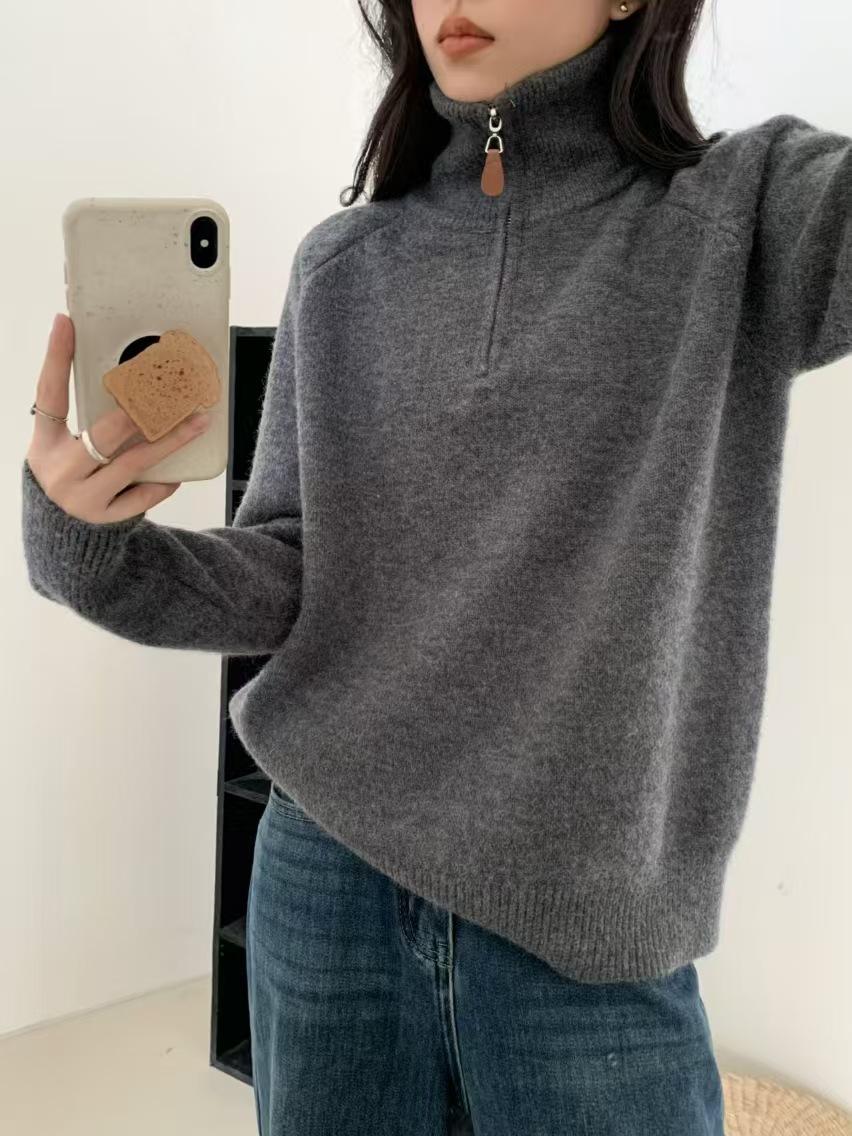 大码软糯半拉链高领毛衣男女同款冬季加厚2024新款显瘦长袖针织衫