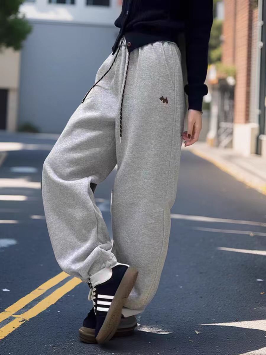 松紧腰系带休闲裤长裤女2024秋季新款高腰抽绳束脚裤宽松卫裤