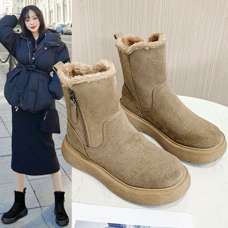 雪地靴女皮毛一体2023年新款保暖中筒靴加绒面包加厚毛毛雪地棉鞋