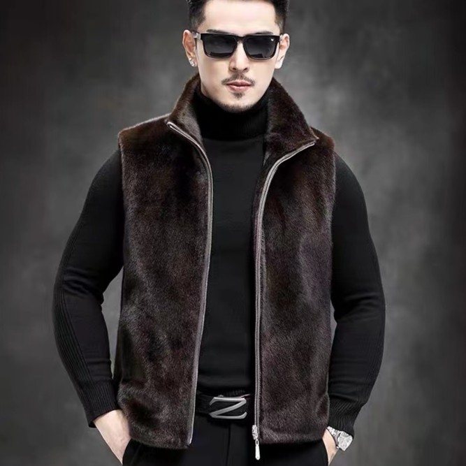  【贝慈优选】海宁男士马甲夹克毛外套保暖时尚翻领休闲