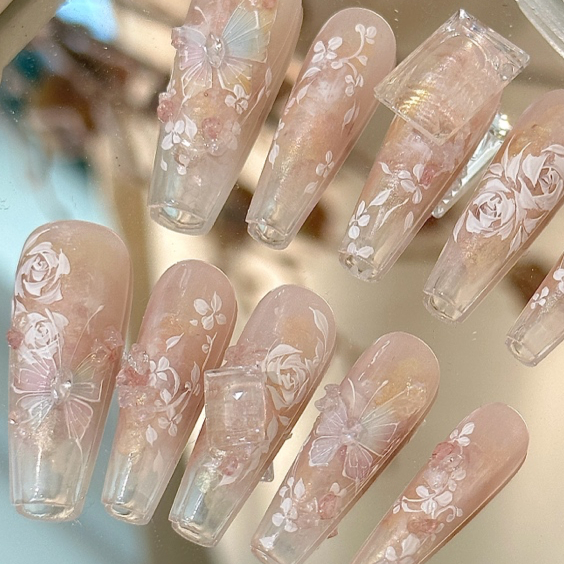 Yeeqi | 落日繁花 华子拼钻 手工穿戴甲定制