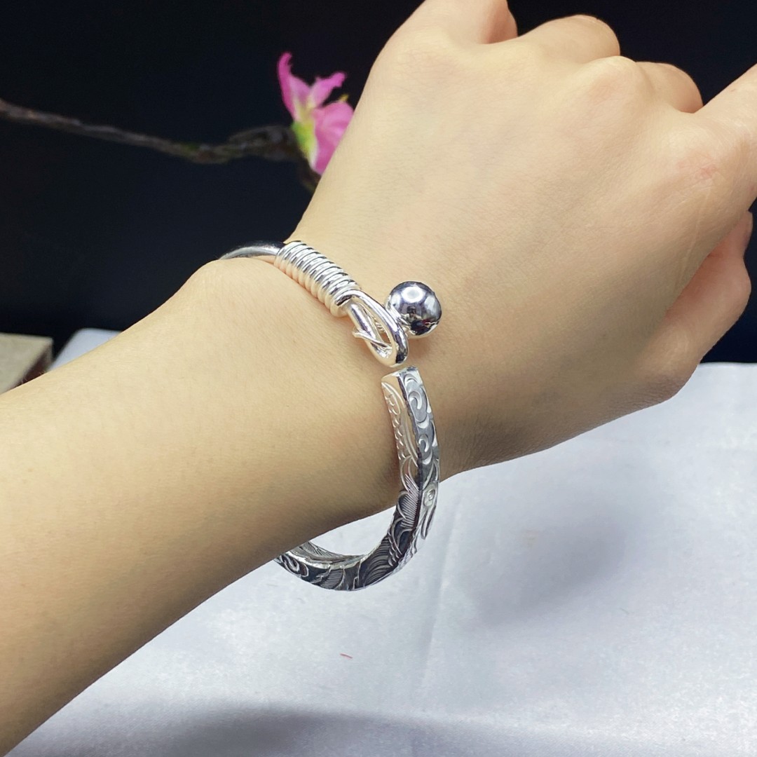 足银手镯 足银999实心凤凰逐日手镯