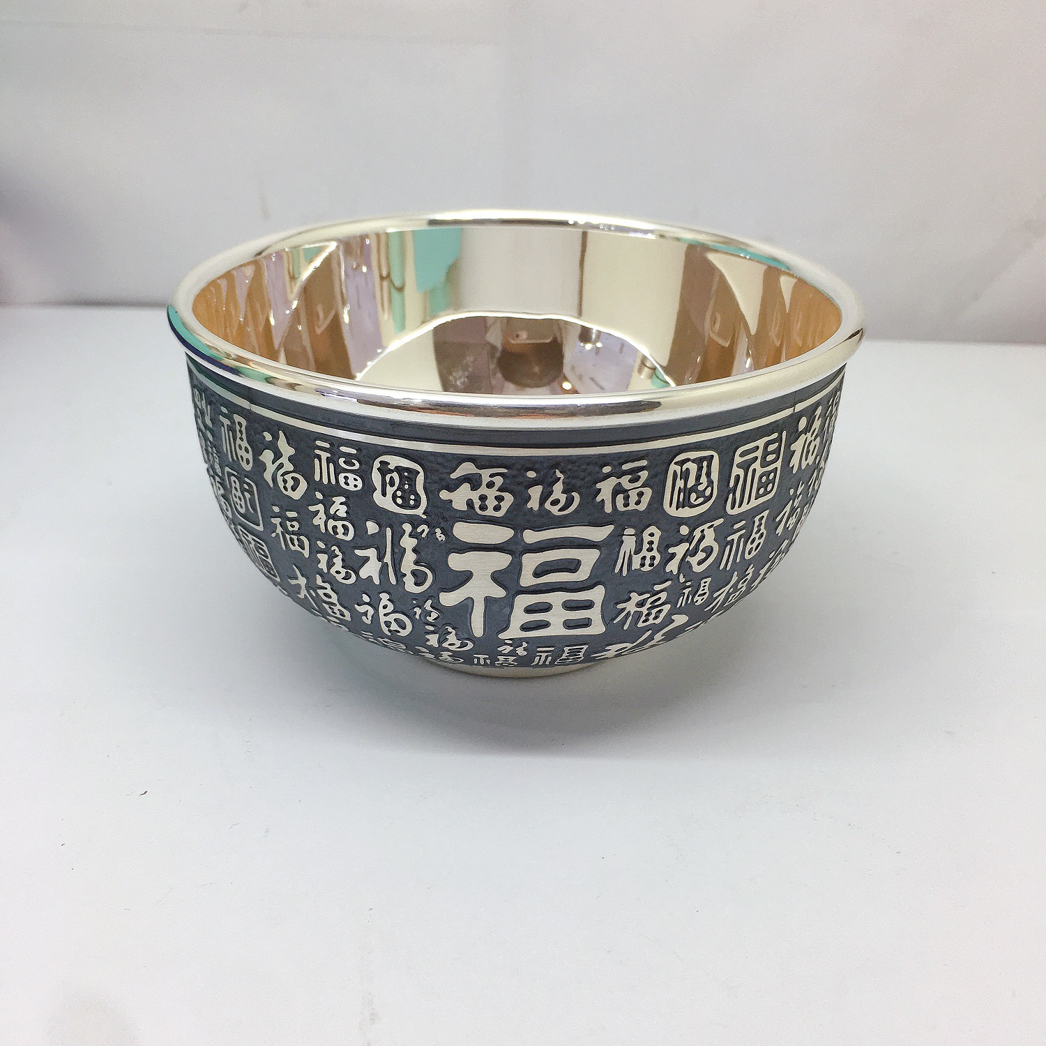 济银 足银银制品 足银999百福银碗纯银做旧时尚錾刻复古纯手工