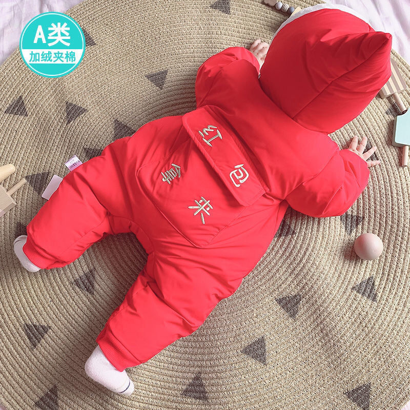 婴儿连体衣拜年服新年装宝宝过年衣服喜庆冬装红色女中国风男加厚