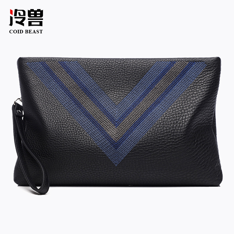 冷兽男士手包编织休闲手拿包商务头层牛皮软皮钱包大容量手抓包潮