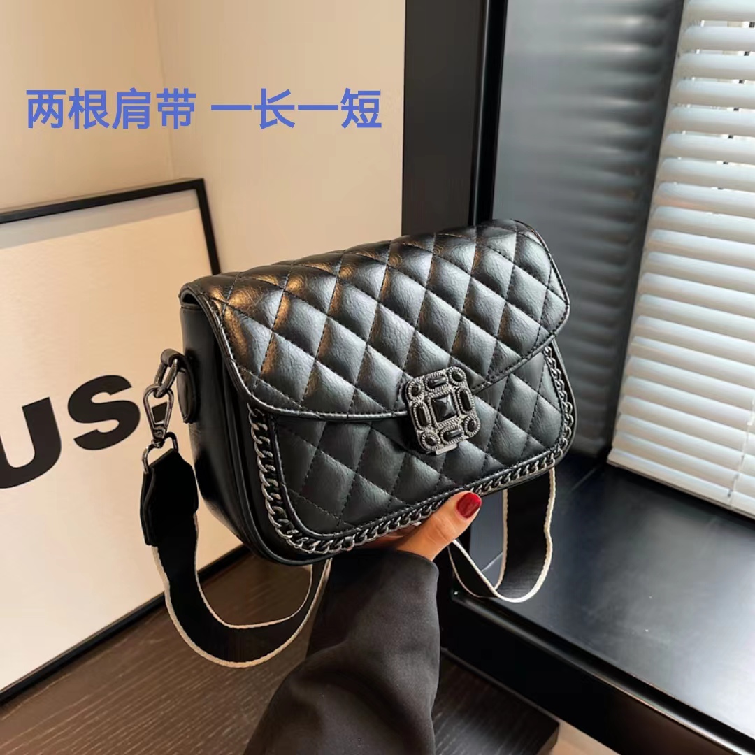 小香风时尚百搭小包包菱格链条包双肩带休闲女士简约单肩斜跨包