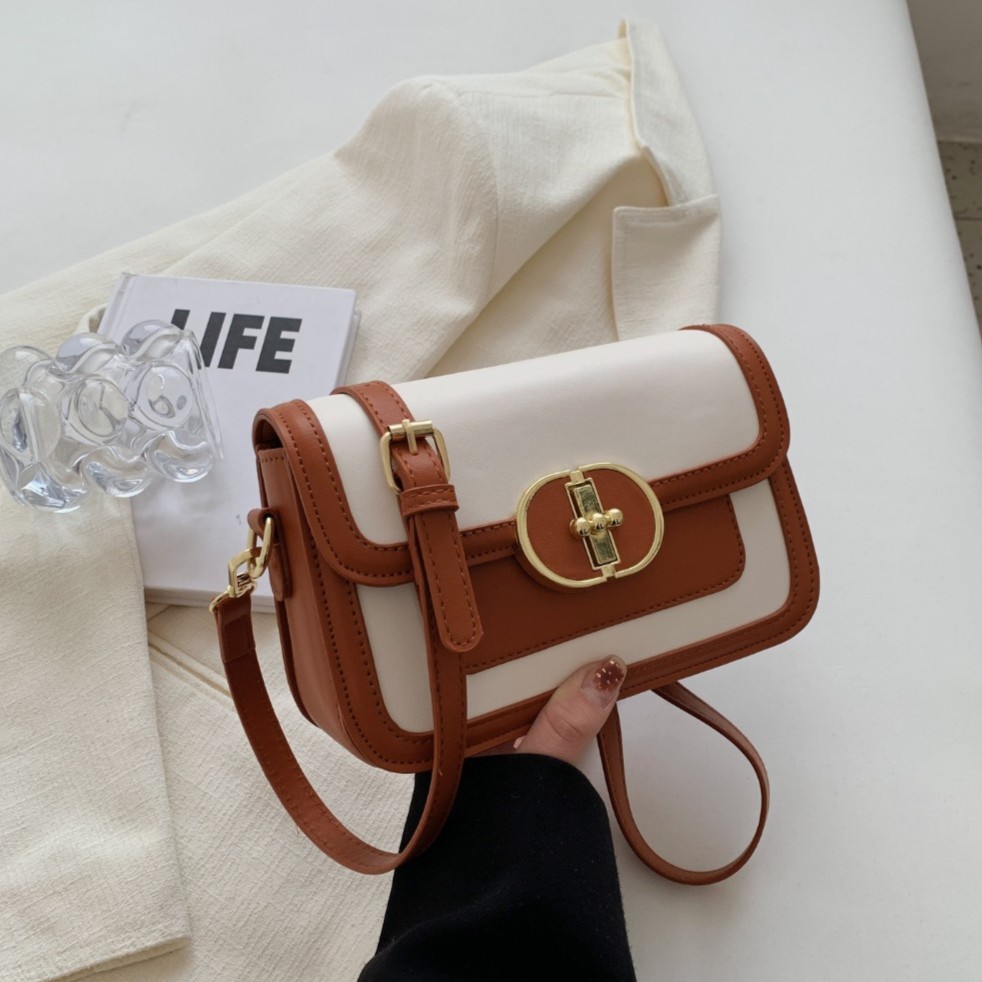 时尚复古百搭洋气小方包简约撞色夏季小众韩版女士休闲单肩斜挎包