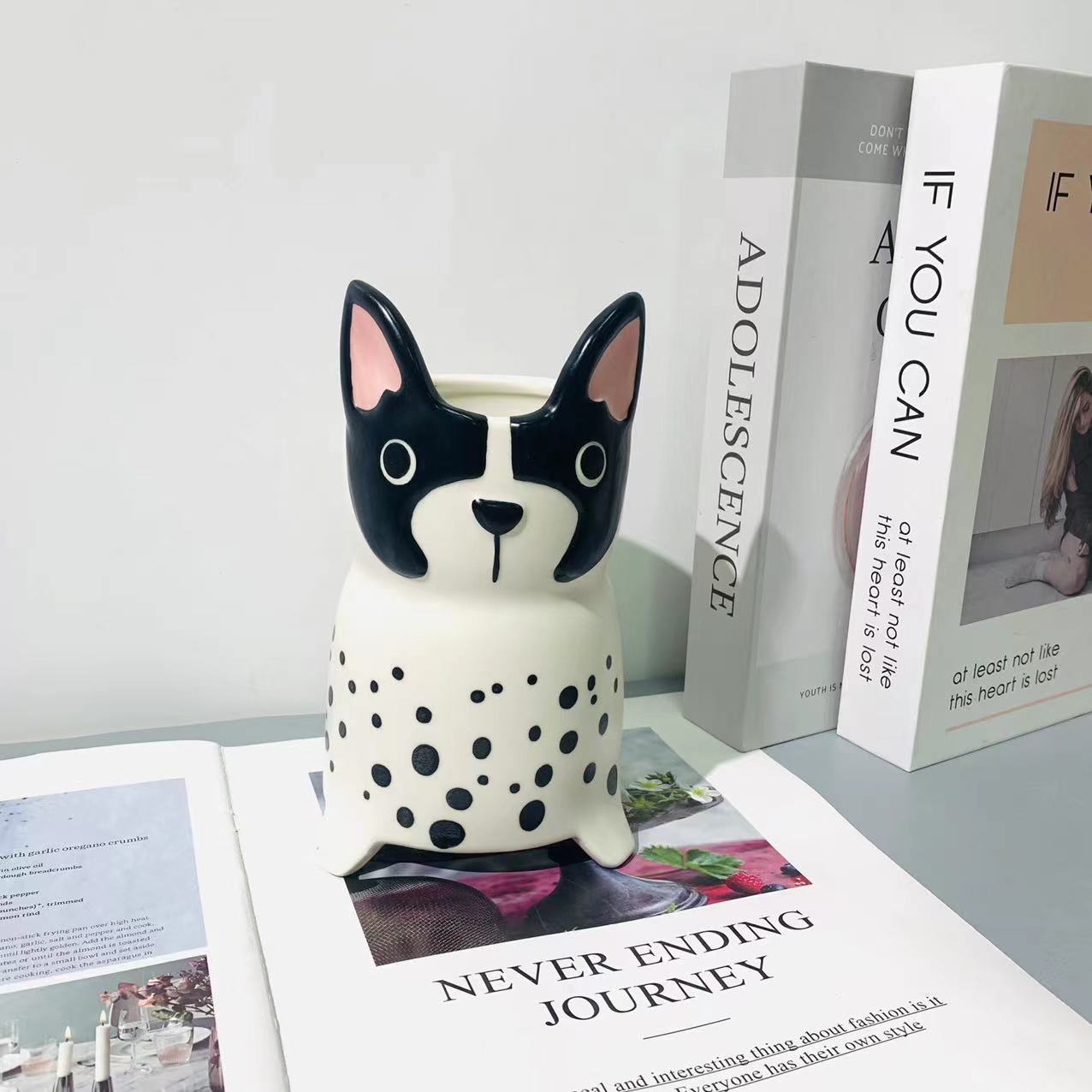 好看精致陶瓷斑点狗筷子筒收纳筒