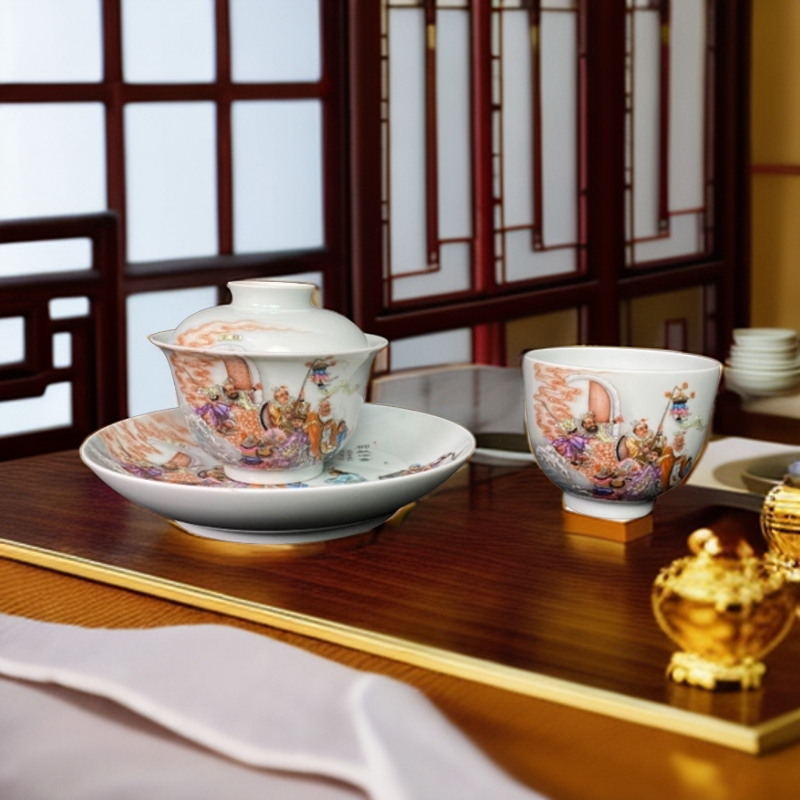 柳毅传书茶具套组盖碗杯子壶承精工景德镇釉上粉彩大容量高端茶器