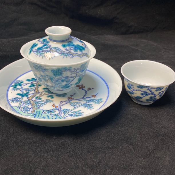 斗彩松竹梅壶承盖碗杯子茶具套组景德镇手工高端陶瓷茶具