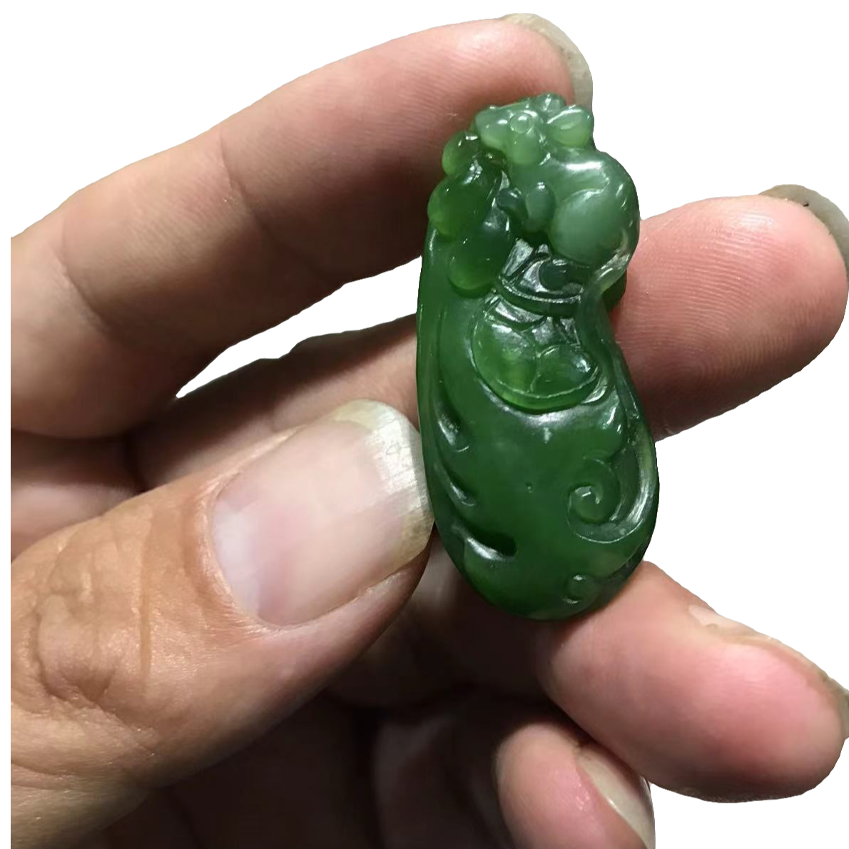 精美俄罗斯碧玉菠菜绿纯手工雕刻鼠来宝居家必备送礼佳品