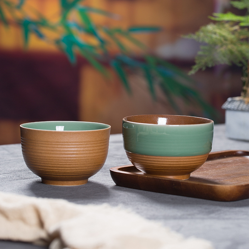 龙泉青瓷中式大号米饭碗创意粗陶瓷碗 家用酒店民宿复古陶瓷餐具