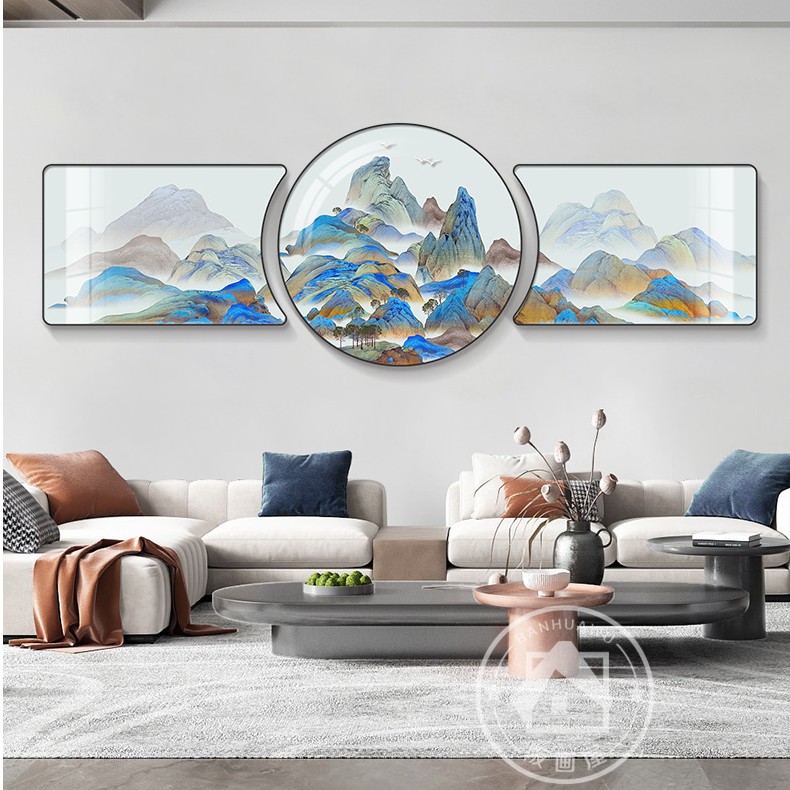 阪画屋2背有靠山挂画新中式寓意好的客厅沙发背景墙装饰画三联画